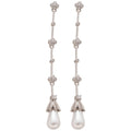 Silver Tone Crystal and Pearl Drop Earrings with Long Chains view 5