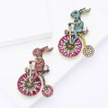 Crystal Rabbit on Bicycle Brooch in Pink and Blue Clothing Pin view 2