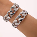 Open Teardrop Cuban Link Cuff Bangles Gold and Steel Stainless view 4