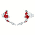 Koi Fish Stud Earrings Red Enamel Gold Silver Tone Clear Eyes view 6
