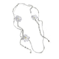 Long Pearl Bead Necklace with White Fabric Flowers view 5