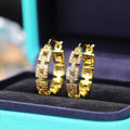 Rectangular Link Clear Stone Hoop Earrings In Gold And Silver Tones view 1