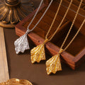 Crumpled Texture Pendant Necklace Rope Chain Gold Steel Tone view 2
