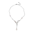 Silver Tone Moon Star and Pearl Drop Pendant Necklace view 5
