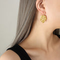 Matte Gold Monstera Leaf Hook Drop Earrings Metal Pair view 6