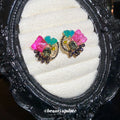 Colorful Crystal Cluster Stud Earrings with Dark Beads view 1