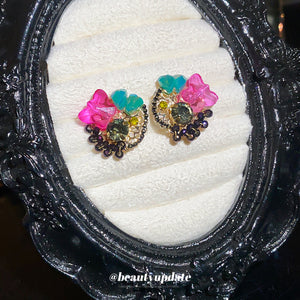 Colorful Crystal Cluster Stud Earrings with Dark Beads
