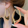 Gold Tone Irregular Open Hoop Statement Earrings Jewelry view 1