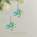 Silver Mint Green Turquoise Crackle Glass Cluster Hook Earrings view 3