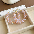 Pink Pearl Look and Clear Bead Gold Tone Large Hoop Earrings view 3
