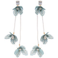 Blue Ribbon Flower Extra Long Chain Tassel Stud Earrings view 5