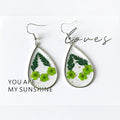 Green Teardrop Resin Pressed Flower Drop Earrings Silver view 3
