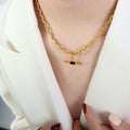Gold Rope Chain Bar Pendant Necklace Green Or Black Glass view 7