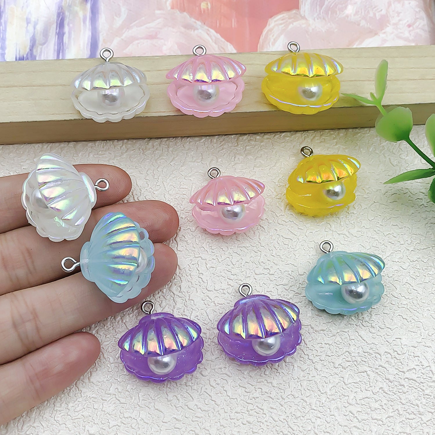 Color Plated Resin Pearl Shell Charm Pendant for DIY Bracelet Necklace Earrings Jewelry