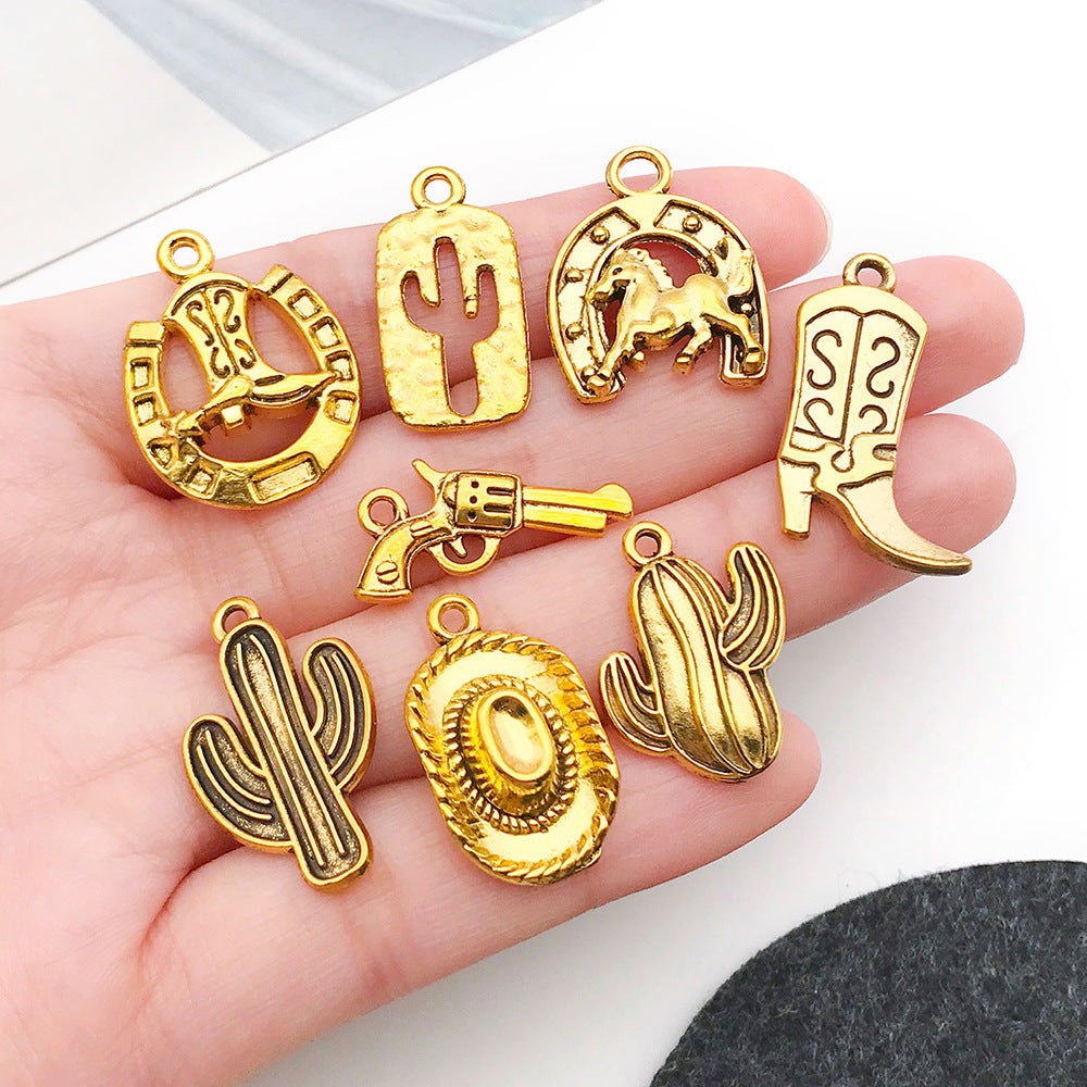 Antique Zinc Alloy Horseshoe Hat Cactus Cowboy Charm Pendants for DIY Bracelet