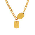 Gold Curb Chain Good Luck Tag Oval Disc Pendant Necklace view 5
