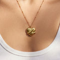 Hug Heart Pendant Necklace Beaded Cable Chain Gold Steel Finish view 3