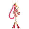 Jeweled Four-Leaf Clover Keychain with Twin Tassels and Gold Tone Ring view 5