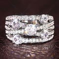 Silver Tone Multi Band Cross CZ Statement Cocktail Ring view 1