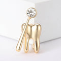 Dentist Tooth and Mirror Brooch in Two Metal Tones view 7