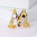 Jeweled Open Letter M Brooch With Pearl and Enamel Details view 6