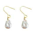 Gold Tone Irregular White Pearl Drop Hook Earrings For Women view 5