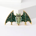 Wide Wing Crystal Bat Brooch in Green or Black Stone Colorways view 2