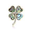 Abalone Shell Clover Brooch with Detailed Metal-tone Finish view 1