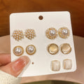 Gold Pearl Stud Earring Set Five Pair Round Cluster Styles view 6