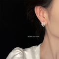 Gold Openwork Four Leaf Clover Pave Stud Clip Earrings view 2