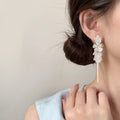 White Petal Flower And Chain Tassel Dangle Earrings view 4