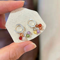 Silver Tone Hoop Earrings With Multicolor Bead Clusters view 4