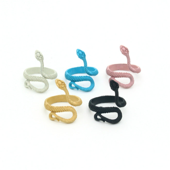 Painted Snake Wrap Adjustable Open Rings in Five Matte Colors