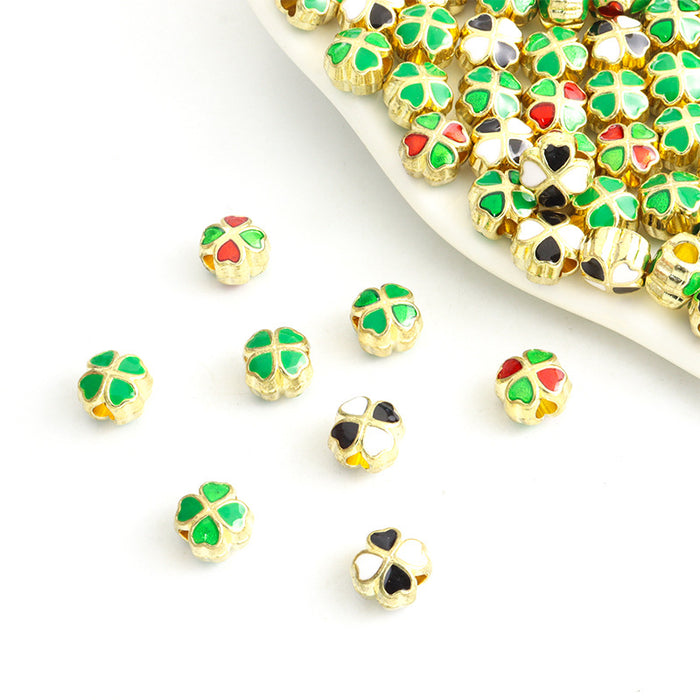Green Four Leaf Clover Enamel Alloy Beads in Four Finishes