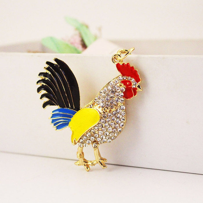 Rhinestone Rooster Car Keychain, Metal Bag Charm Gift Accessory