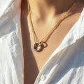 Gold Dual Interlocking Circle Pendant Chain Necklace view 2