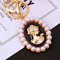 Pearl Framed Cameo Woman Keychains in White Pink and Black view 1