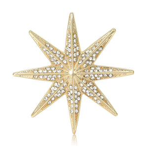 Eight Point Crystal Starburst Brooch in Silver or Gold Tone