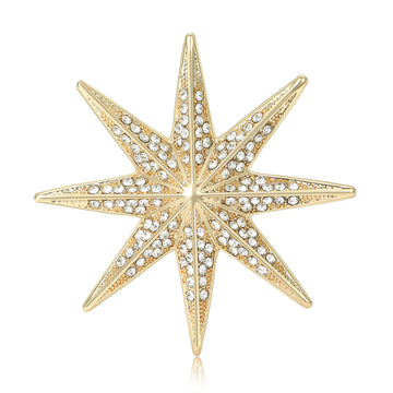Eight Point Crystal Starburst Brooch in Silver or Gold Tone