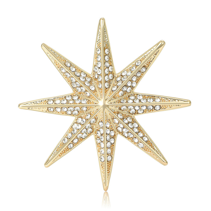 Eight Point Crystal Starburst Brooch in Silver or Gold Tone