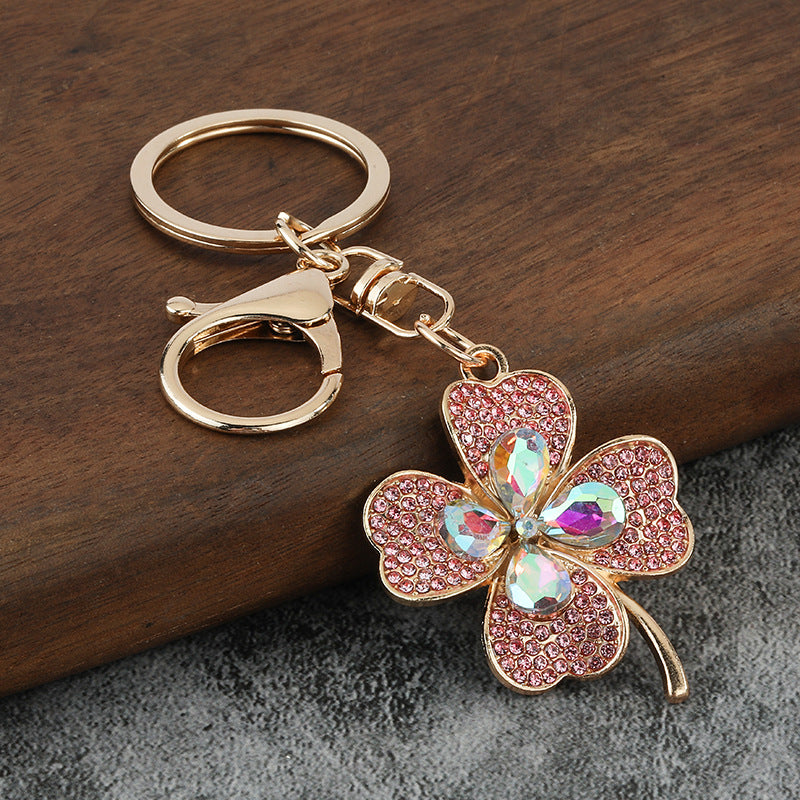 Rhinestone Clover Keychain Sparkly Metal Bag Charm for Women