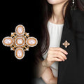 Gold Tone Flower Crystal Pearl Look Metal Brooch Pin view 3