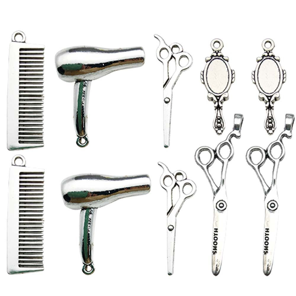 Zinc Alloy Comb Hair Dryer Scissors Mirror Barber Tool Charm Pendants for DIY Jewelry