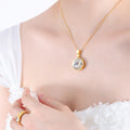 Round Faceted Glass Stone Pendant Necklace Gold Or Silver view 3
