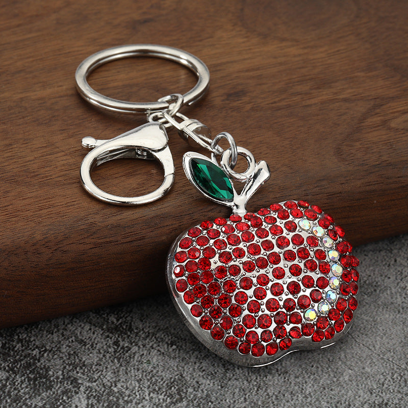 Rhinestone Apple Fruit Keychain All Metal Car Key and Bag Charm