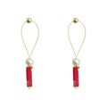 Gold Teardrop Wire Pearl Red Howlite Cylinder Drop Earrings view 5