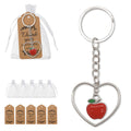 Red Apple Heart Outline Metal Keychain Silver Split Ring view 1