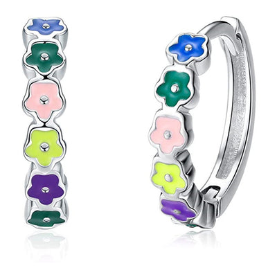 Multicolor enamel flower huggies in front product view