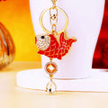 Red Jeweled Koi Fish Keychain with Crystal Drop and Gold Tone Hardware view 6