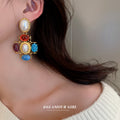 Colorful Cabochon Drop Earrings In Two Designs With Polished Metal Tone Details view 2